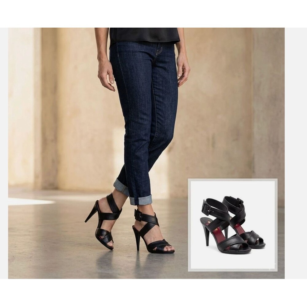 Max Studio Leather Black Crisscross Ankle Strappy Heels sandal open toe shoe 6 M - Picture 14 of 16